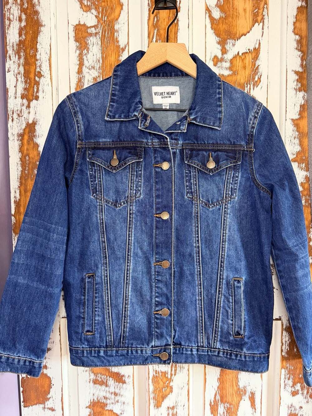 Velvet Heart Women's Blue Denim Trucker Jacket Size XS 100% Cotton